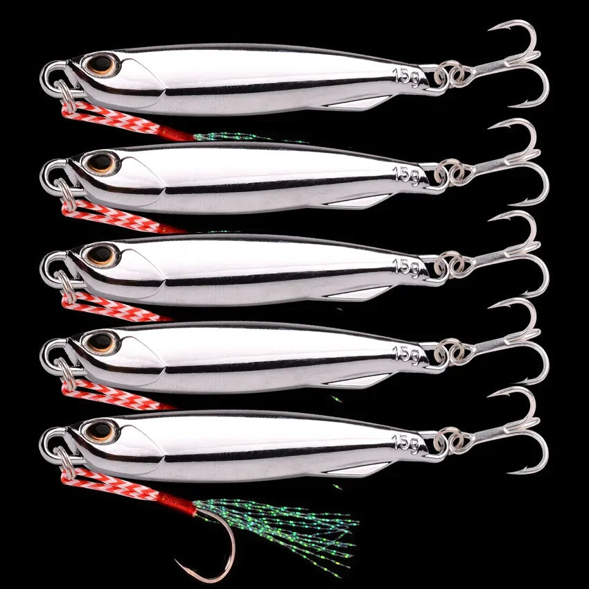 5 x 15g Plating Silvery Metal Jig Lure Sea Fishing Bait Fishing Lure Saltwater Bass Tackle