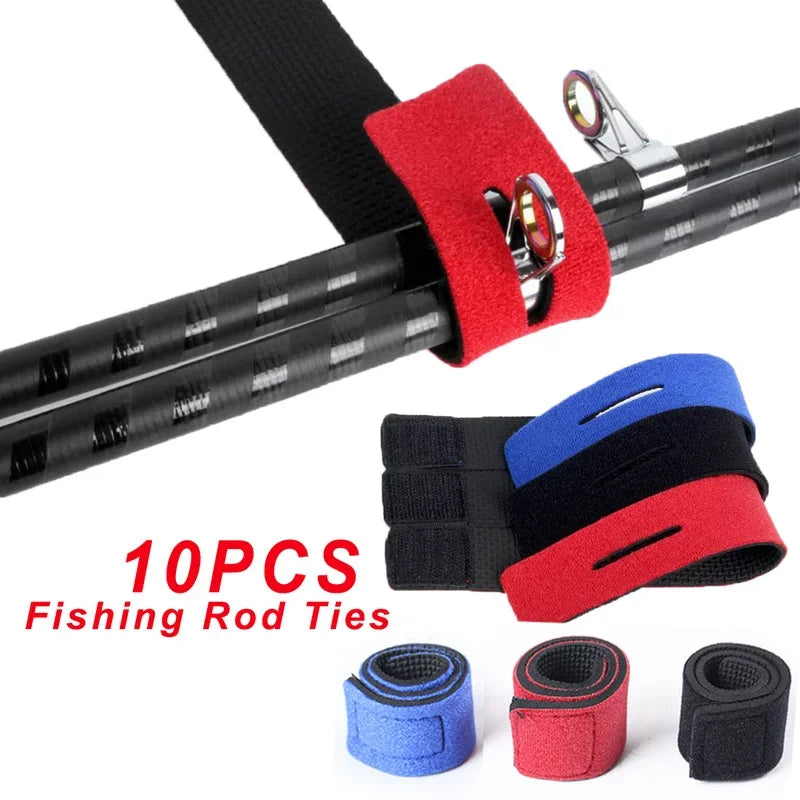 10pcs Fishing Rod Tie Holder Strap Belt Tackle Elastic Wrap Band Pole Holder Fastener Ties Outdoor Fishing Tools Accessories